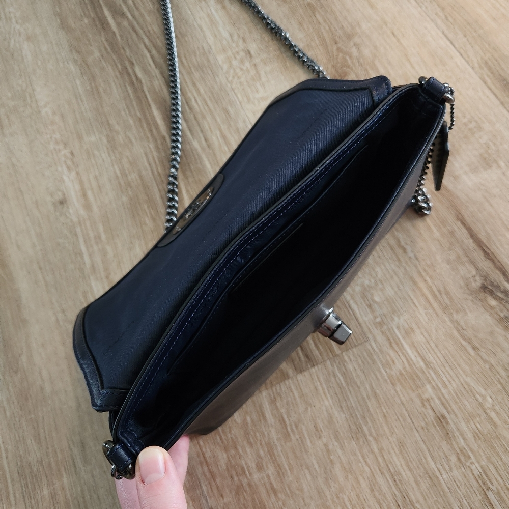 Coach Navy Blue Smooth Leather Crosstown Clutch Chain Crossbody Purse - Picture 6 of 8
